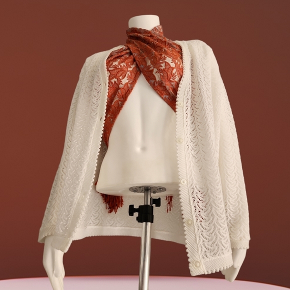 VINTAGE NASHARR JAPAN White Cardigan Sweater M Crochet Grandma Grannycore Punk - Picture 4 of 16